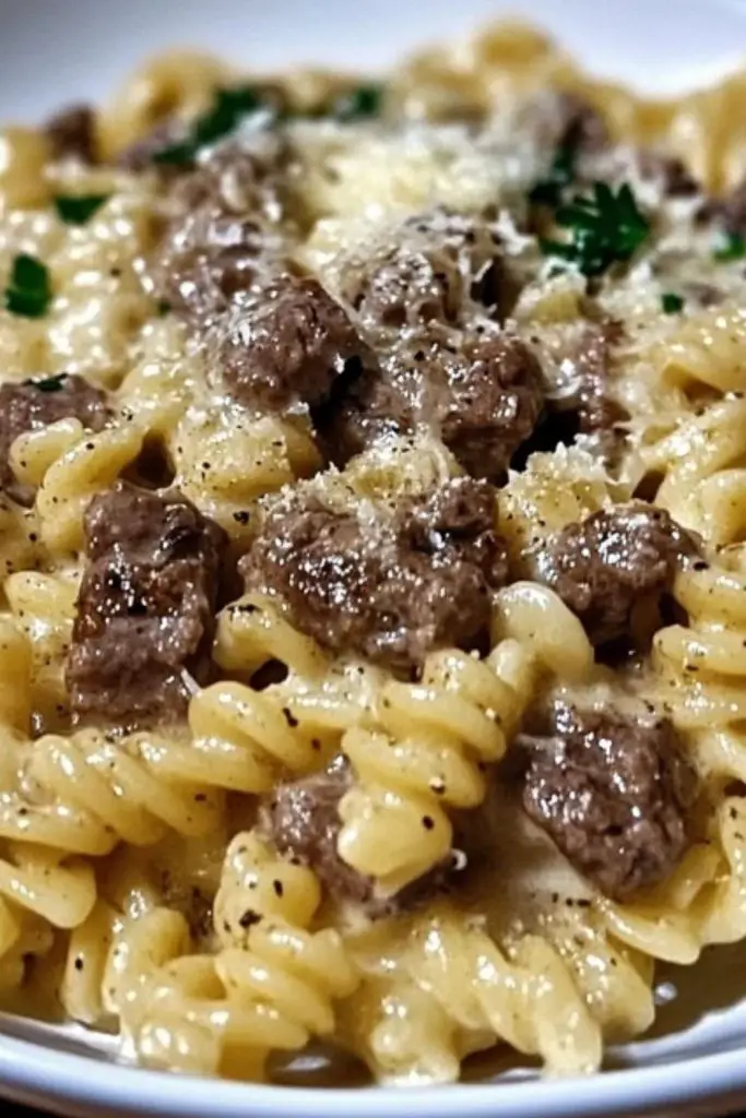 Beef and Rotini in Garlic Parmesan Sauce Beef and Rotini in Garlic Parmesan Sauce