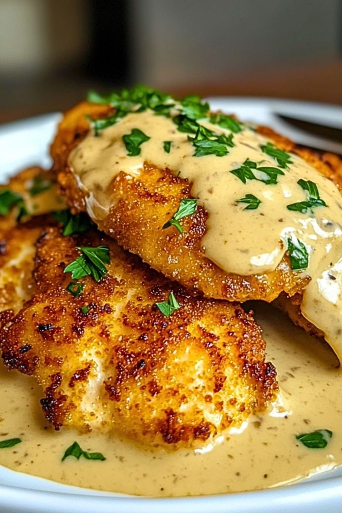 Parmesan Crusted Chicken with Creamy Garlic Sauce Parmesan Crusted Chicken with Creamy Garlic Sauce