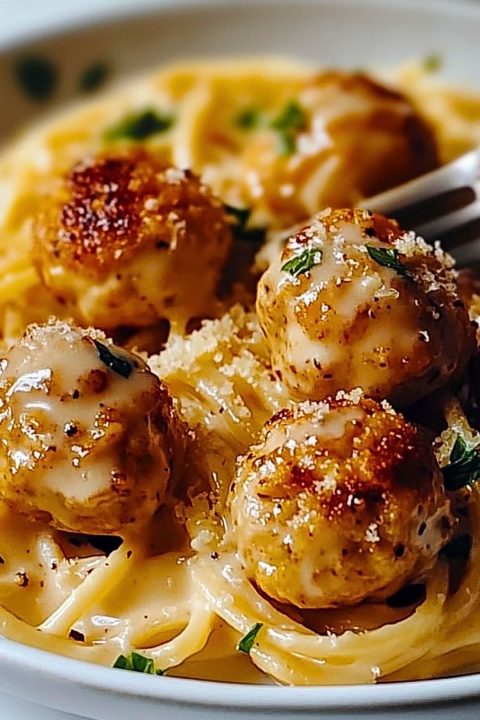 Garlic Butter Chicken Balls + Creamy Parmesan Pasta Garlic Butter Chicken Balls + Creamy Parmesan Pasta