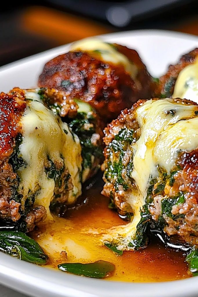 Spinach Garlic Meatballs Stuffed with Mozzarella Spinach Garlic Meatballs Stuffed with Mozzarella