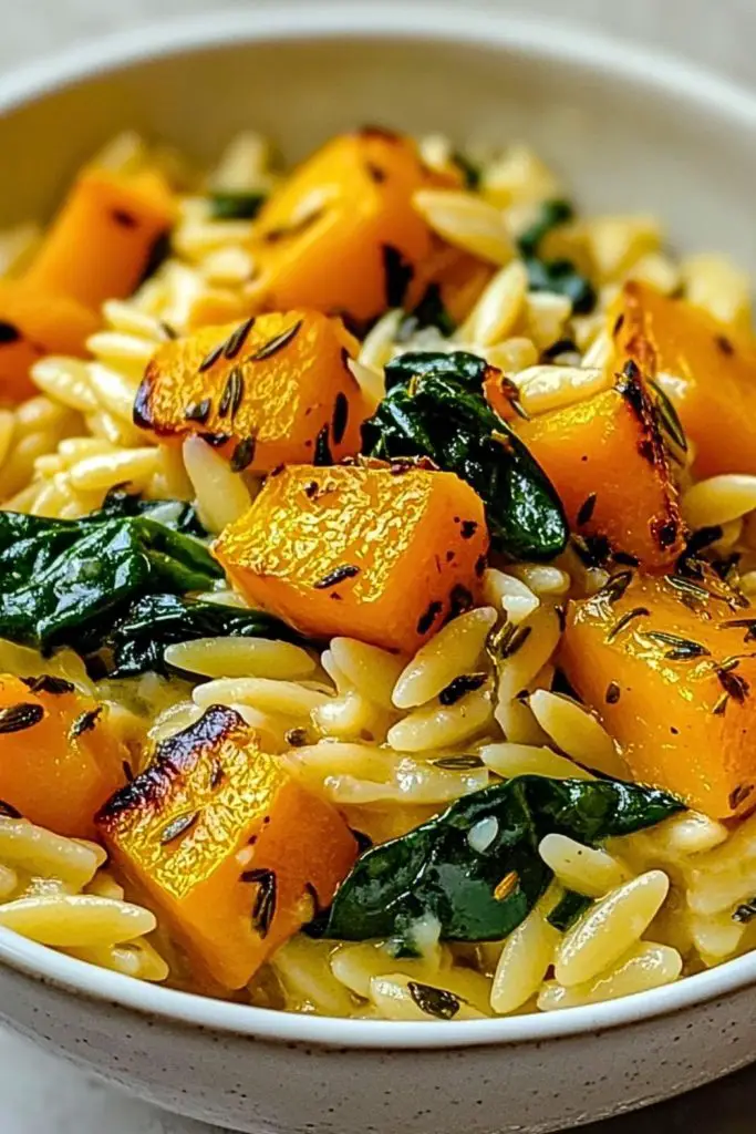 Creamy Orzo with Roasted Butternut Squash and Spinach Creamy Orzo with Roasted Butternut Squash and Spinach