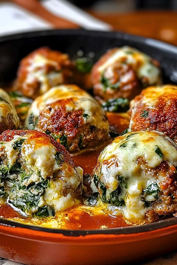 Spinach Garlic Meatballs Stuffed with Mozzarella Spinach Garlic Meatballs Stuffed with Mozzarella