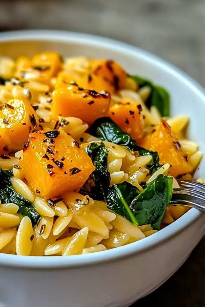Creamy Orzo with Roasted Butternut Squash and Spinach Creamy Orzo with Roasted Butternut Squash and Spinach