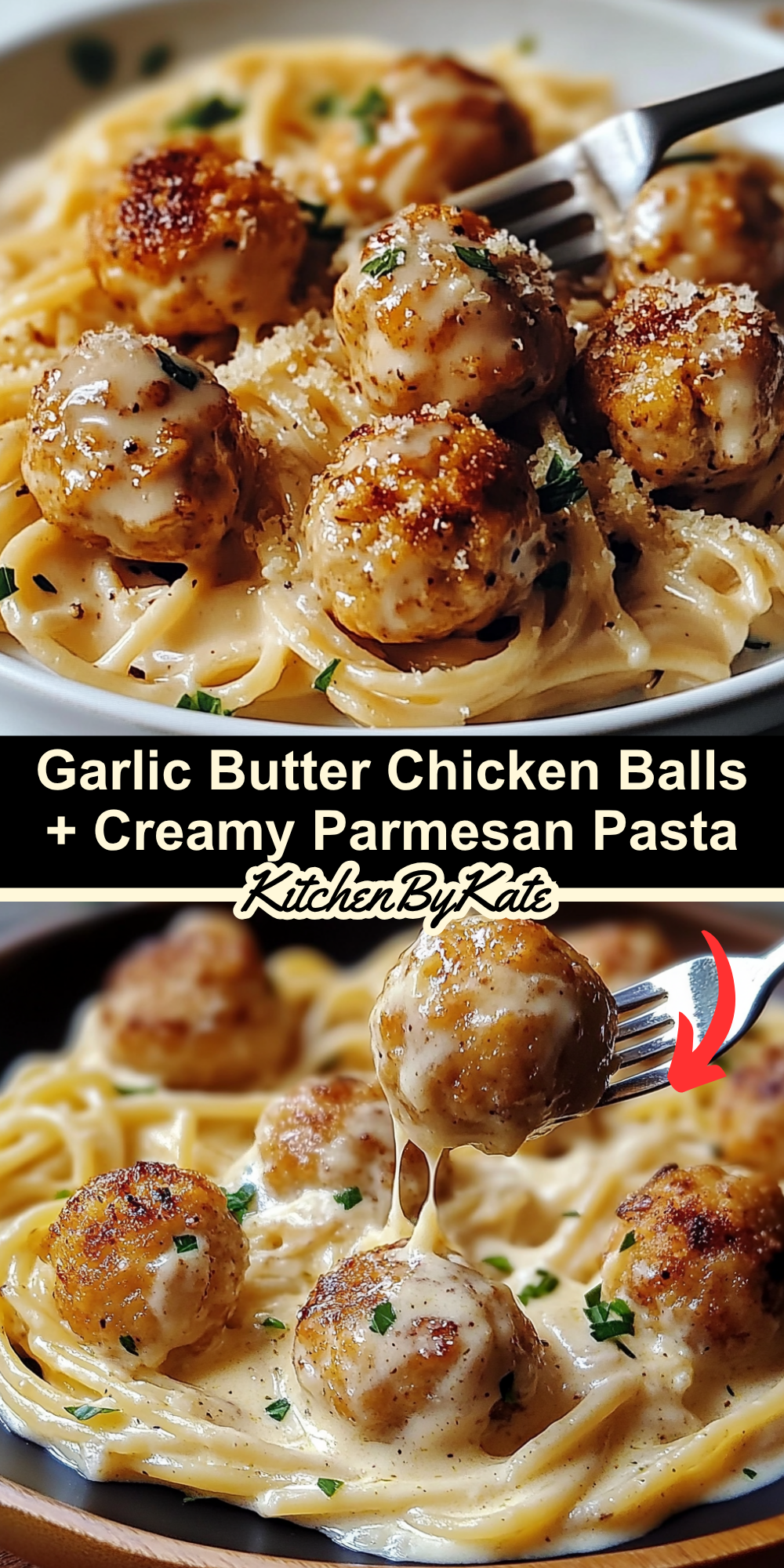 Garlic Butter Chicken Balls + Creamy Parmesan Pasta Garlic Butter Chicken Balls + Creamy Parmesan Pasta