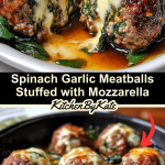 Spinach Garlic Meatballs Stuffed with Mozzarella