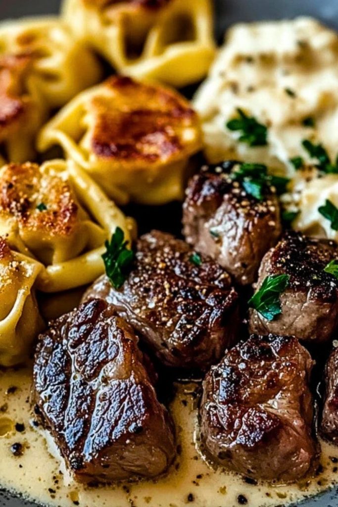 Garlic Butter Steak Bites & Creamy Alfredo Tortellini Garlic Butter Steak Bites & Creamy Alfredo Tortellini