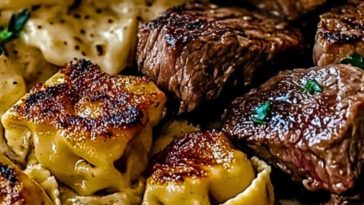 Garlic Butter Steak Bites & Creamy Alfredo Tortellini