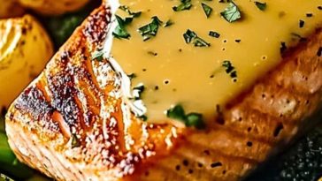 Lemon Butter Salmon with Roasted Potatoes & Broccoli