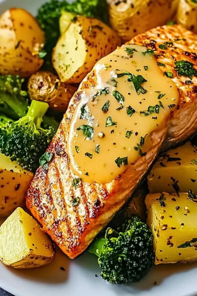 Lemon Butter Salmon with Roasted Potatoes & Broccoli Lemon Butter Salmon with Roasted Potatoes & Broccoli