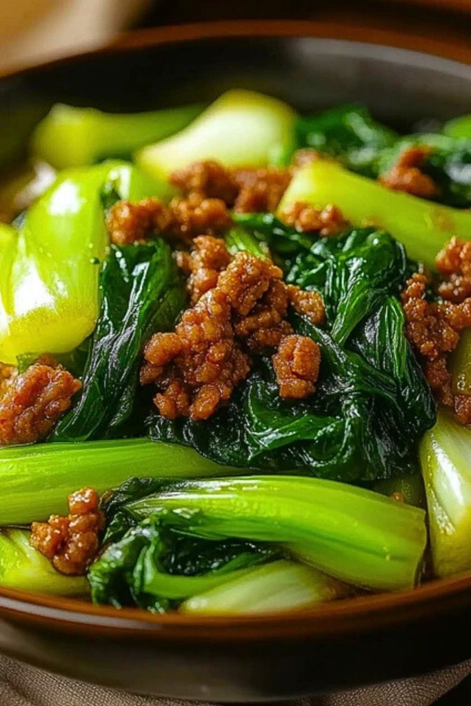Stir-fried Bok Choy with Ground Meat Stir-fried Bok Choy with Ground Meat