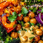 Roasted Veggie & Chickpea Bowls with Maple Dijon Tahini Dressing Roasted Veggie & Chickpea Bowls with Maple Dijon Tahini Dressing
