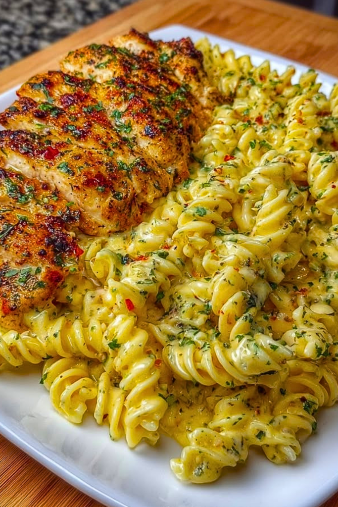 Creamy Garlic Parmesan Chicken with Cheesy Twisted Pasta Creamy Garlic Parmesan Chicken with Cheesy Twisted Pasta