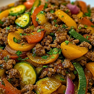 Mediterranean Ground Beef and Veggie Stir Fry