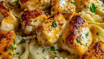 Creamy Cajun Chicken Alfredo with Garlic Parmesan Bowtie Pasta
