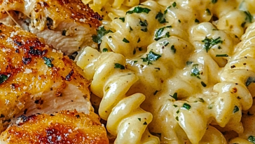 Creamy Garlic Parmesan Chicken with Cheesy Twisted Pasta