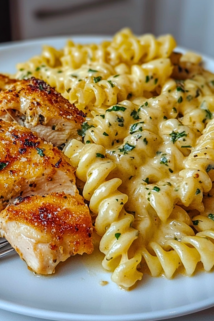 Creamy Garlic Parmesan Chicken with Cheesy Twisted Pasta Creamy Garlic Parmesan Chicken with Cheesy Twisted Pasta
