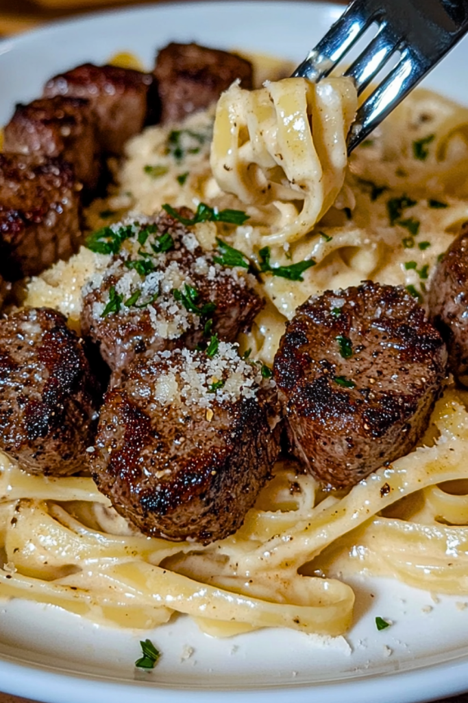 Cajun Spiced Steak Bites with Creamy Fettuccine Alfredo