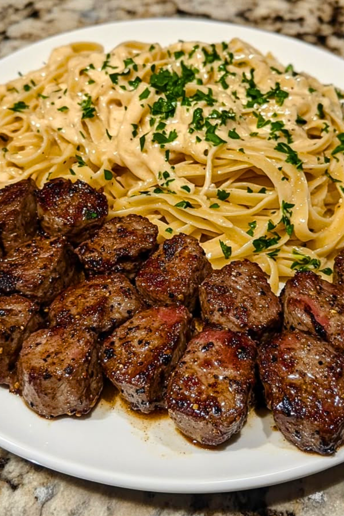 Cajun Spiced Steak Bites with Creamy Fettuccine Alfredo