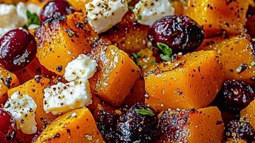 Roasted Butternut Squash with Cranberries and Feta