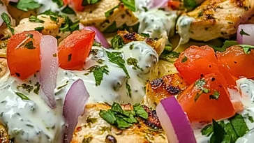 Mediterranean Tzatziki Chicken Naan Pizza