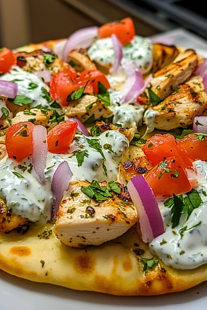 Mediterranean Tzatziki Chicken Naan Pizza Mediterranean Tzatziki Chicken Naan Pizza