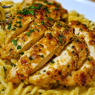 Creamy Garlic Parmesan Chicken with Cheesy Twisted Pasta