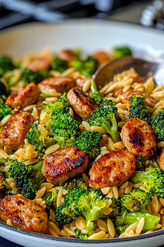 Chicken Sausage Broccoli and Orzo Skillet Chicken Sausage Broccoli and Orzo Skillet