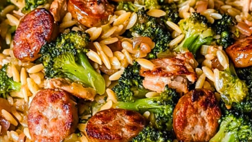 Chicken Sausage Broccoli and Orzo Skillet