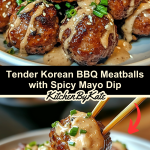 Tender Korean BBQ Meatballs with Spicy Mayo Dip