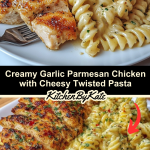 Creamy Garlic Parmesan Chicken with Cheesy Twisted Pasta