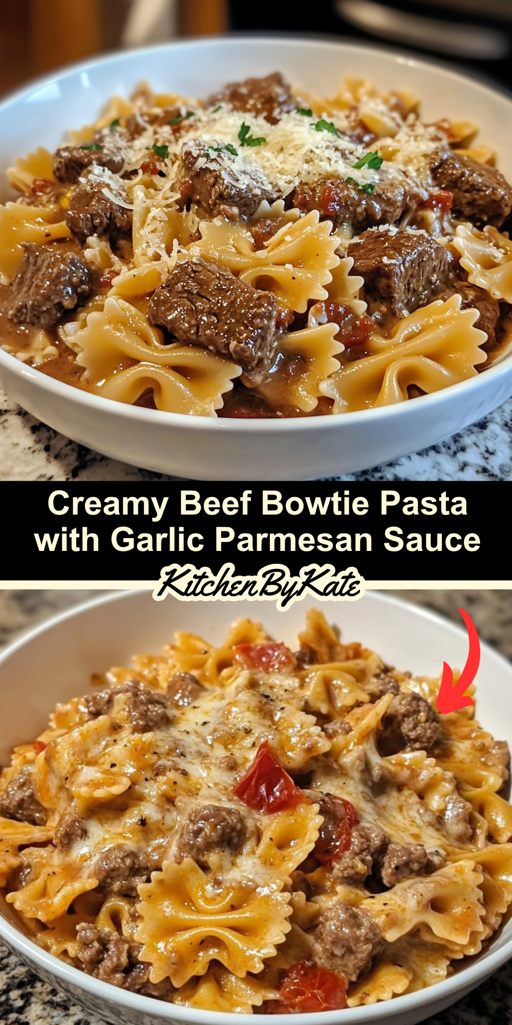 Creamy Beef Bowtie Pasta with Garlic Parmesan Sauce