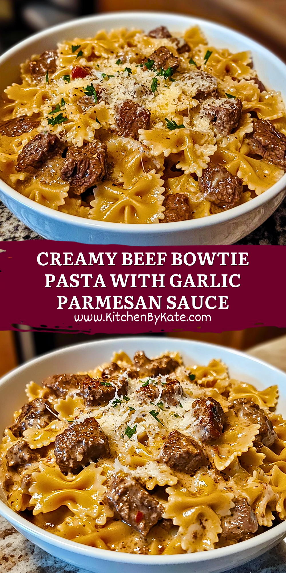 Creamy Beef Bowtie Pasta with Garlic Parmesan Sauce