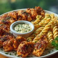 Cajun Chicken Bites with Creamy Garlic Herb Alfredo Twists