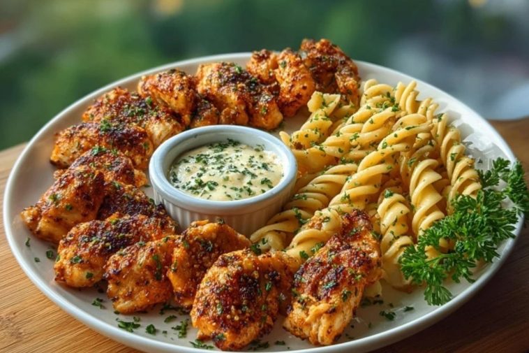 Cajun Chicken Bites with Creamy Garlic Herb Alfredo Twists