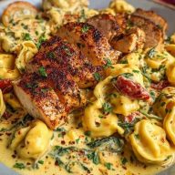 Cajun Garlic Chicken Tortellini in Three-Cheese Cream
