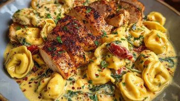 Cajun Garlic Chicken Tortellini in Three-Cheese Cream