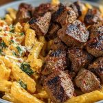 Cajun Steak Tips in Cheesy Penne Parmesan Sauce