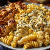 Cheesy Velveeta Chicken Twisted Pasta with Mozzarella Garlic Sauce