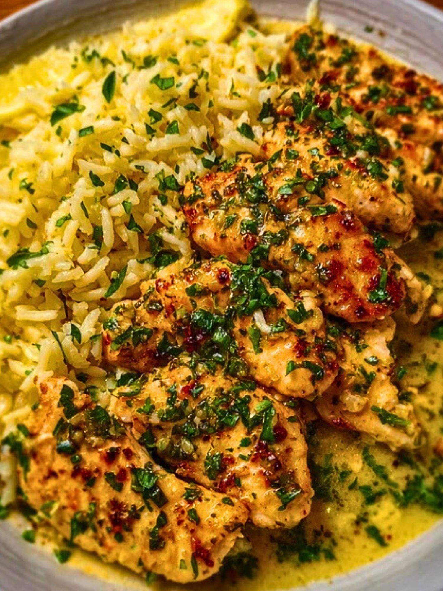 Chicken Scampi with Garlic Parmesan Rice