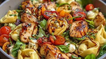 Warm Balsamic Chicken Tortellini Salad