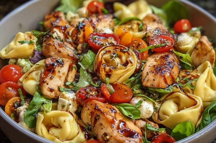 Warm Balsamic Chicken Tortellini Salad