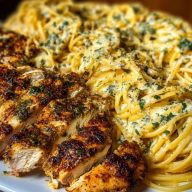 Creamy Garlic Parmesan Chicken with Cheesy Linguine