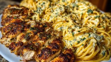 Creamy Garlic Parmesan Chicken with Cheesy Linguine