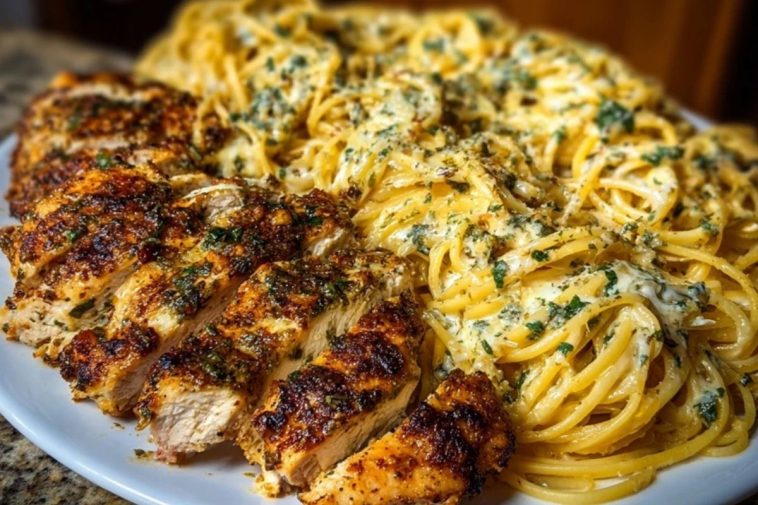 Creamy Garlic Parmesan Chicken with Cheesy Linguine