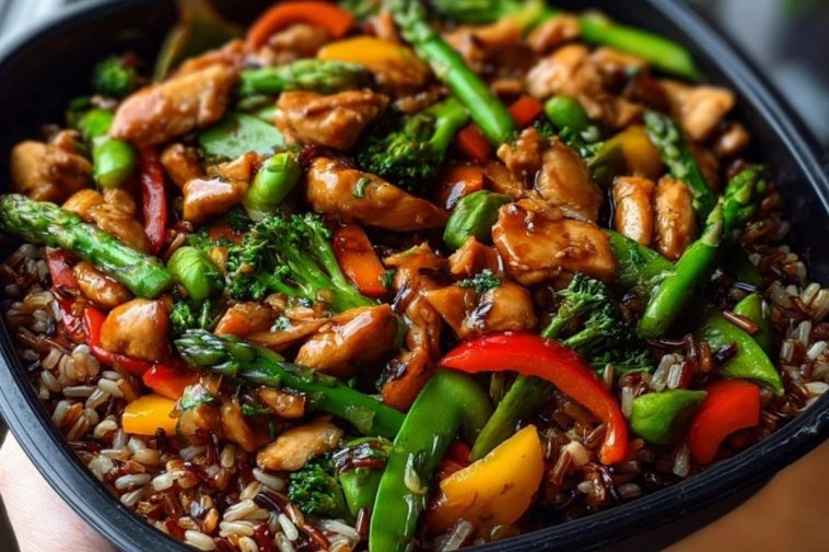 Delicious Teriyaki Chicken Stir-Fry Recipe with Colorful Veggies and Wild Rice