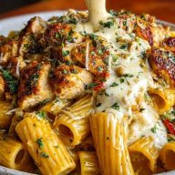 Creamy Cajun Chicken Rigatoni with Garlic Mozzarella Sauce