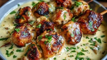 Creamy Garlic Sauce with Grilled Chicken Bites