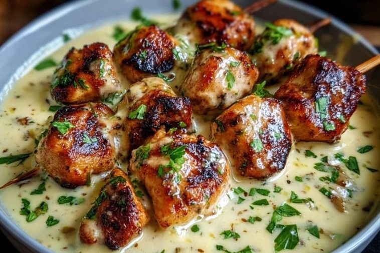 Creamy Garlic Sauce with Grilled Chicken Bites