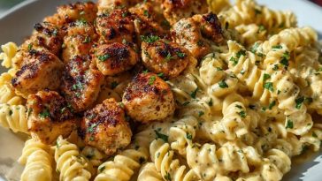 Creamy Jalapeño Garlic Chicken Bites with Twisted Cheddar Cajun Pasta