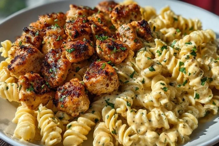 Creamy Jalapeño Garlic Chicken Bites with Twisted Cheddar Cajun Pasta